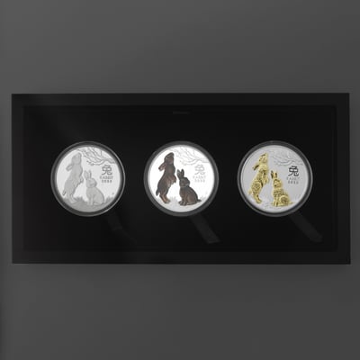Silbermünzen 1oz "Hase" 2023 (PP/kol./vergoldet) Set 3-teilig Year of the Rabbit (Australien) - Miniaturansicht 1