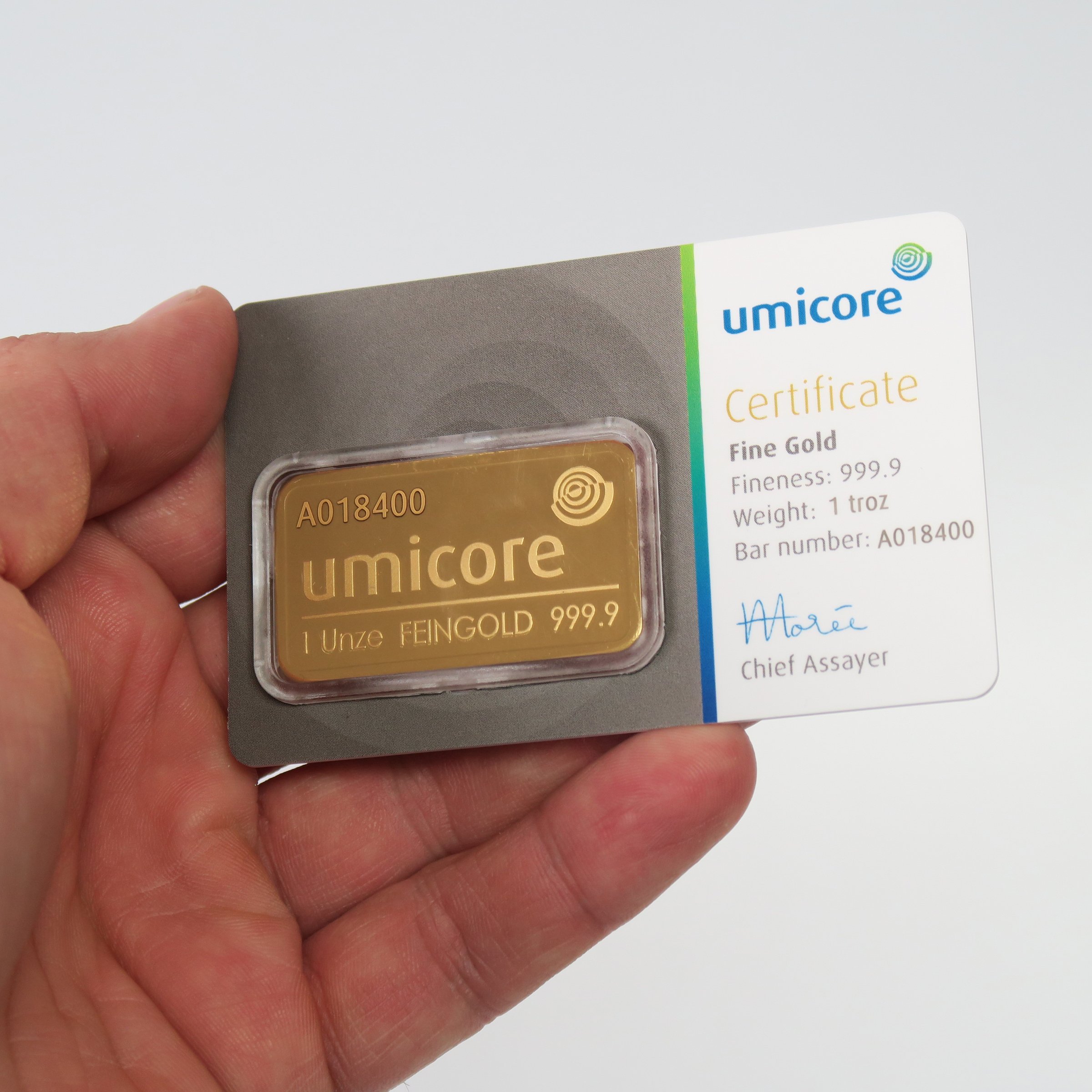 Goldbarren 1oz UMICORE/Blister m. Zertifikat - Detailansicht 3