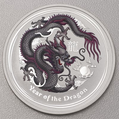 Silbermünze 1oz "Drache" 2012 (koloriert) Lunar II – Year of the Dragon (Australien) - Miniaturansicht 4