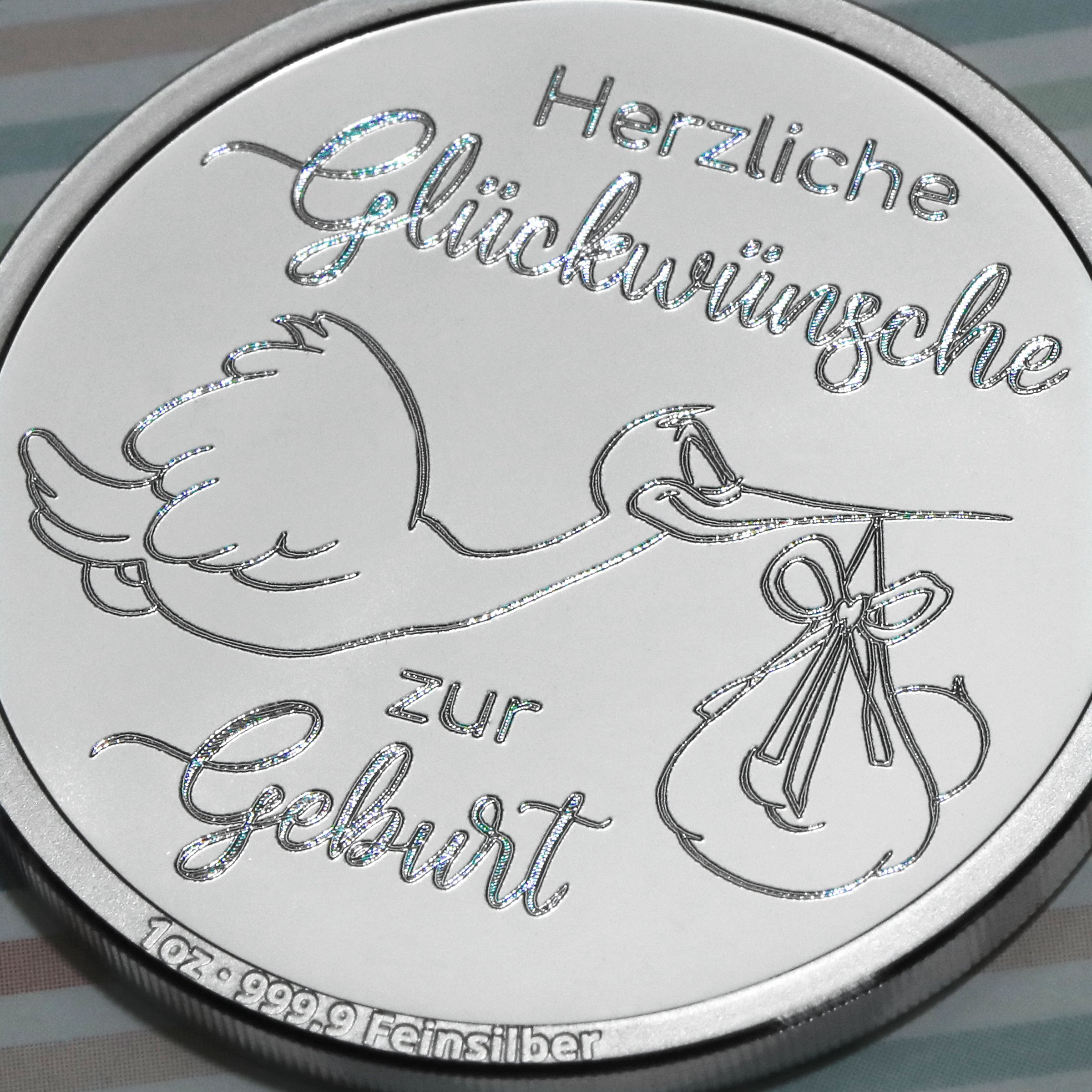 Silbermedaille 1oz "Zur Geburt" Gravurmedaille - Detailansicht 5