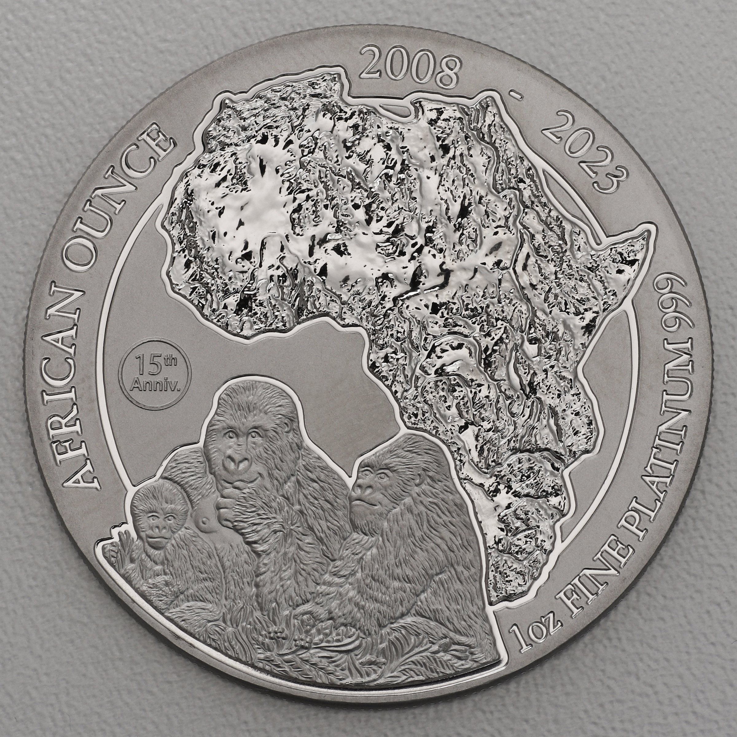 Platinmünze 1oz "Berggorilla" 2023 Jubiläumsausgabe African Ounce diff. (Ruanda) - Hauptansicht