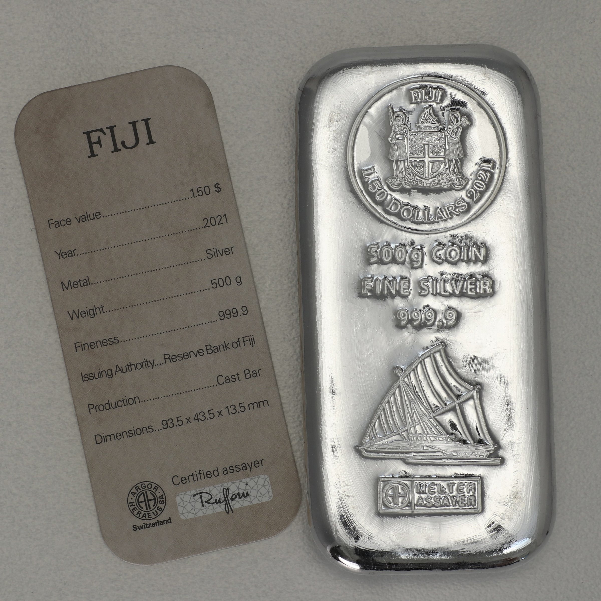 Münzbarren 500g "Fiji", gegossen (19%) Argor-Heraeus - Detailansicht 1