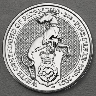 Silbermünze 2oz "White Greyhound of Richmond" 2021 The Queen s Beasts (Großbritannien) - Miniaturansicht 1