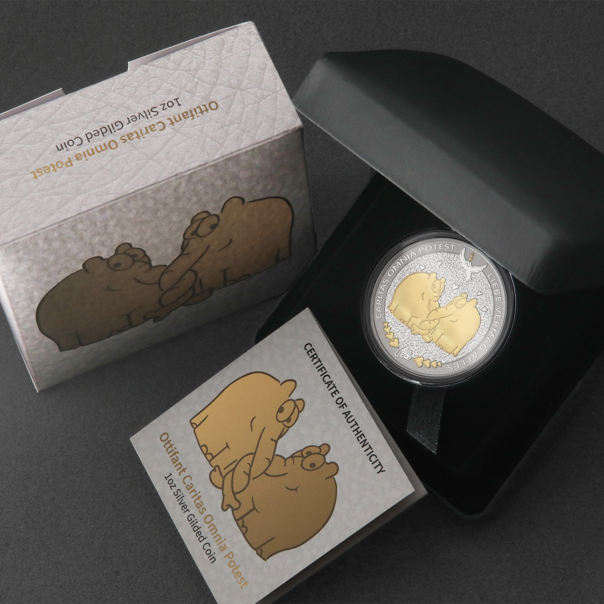 Silbermünze 1oz "Caritas Omnia Potest" 2025 (vergold.) Ottifanten – Rüsselfanten diff (Tuvalu) - Detailansicht 4