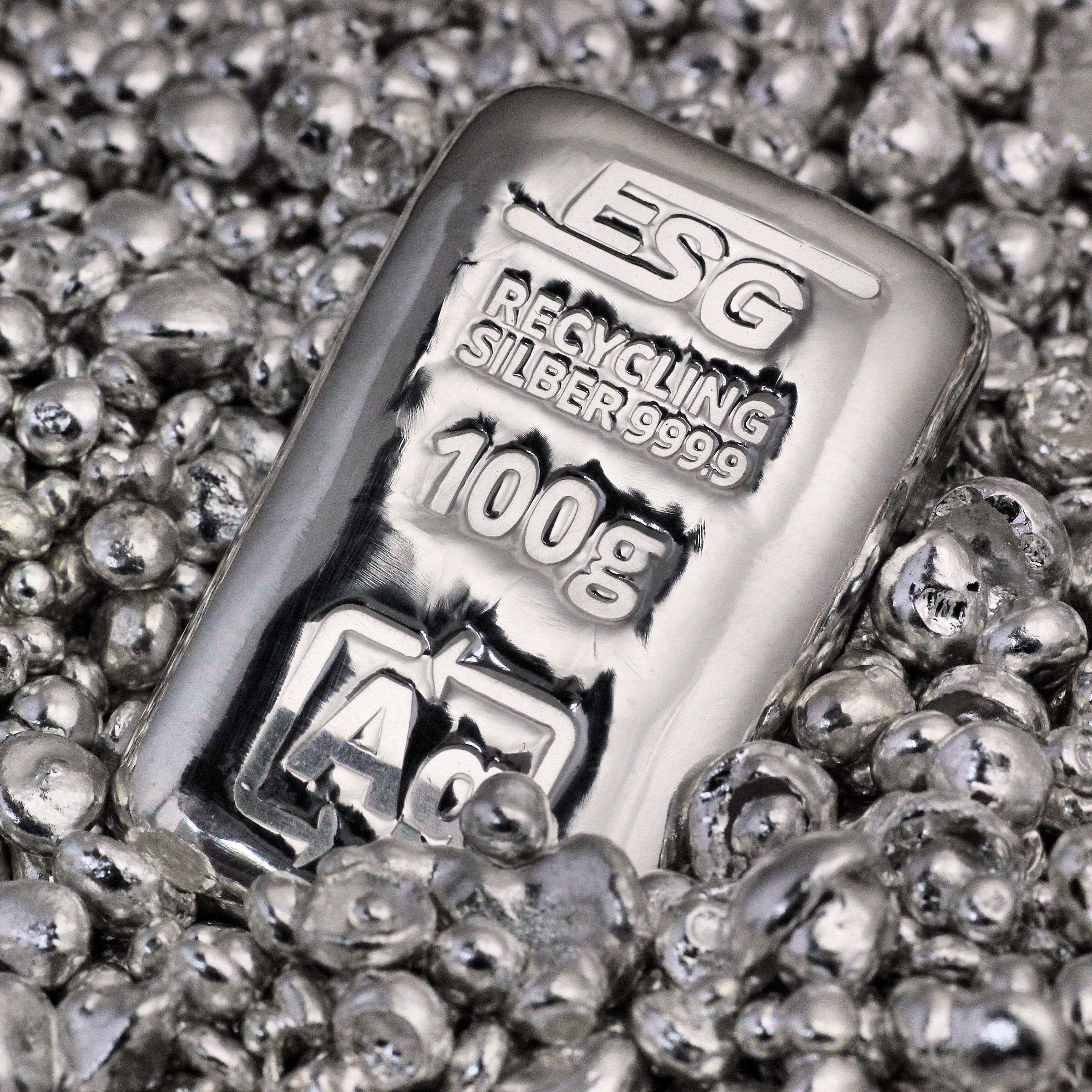 Silberbarren 100g ESG gegossen Recyclingsilber - Detailansicht 1