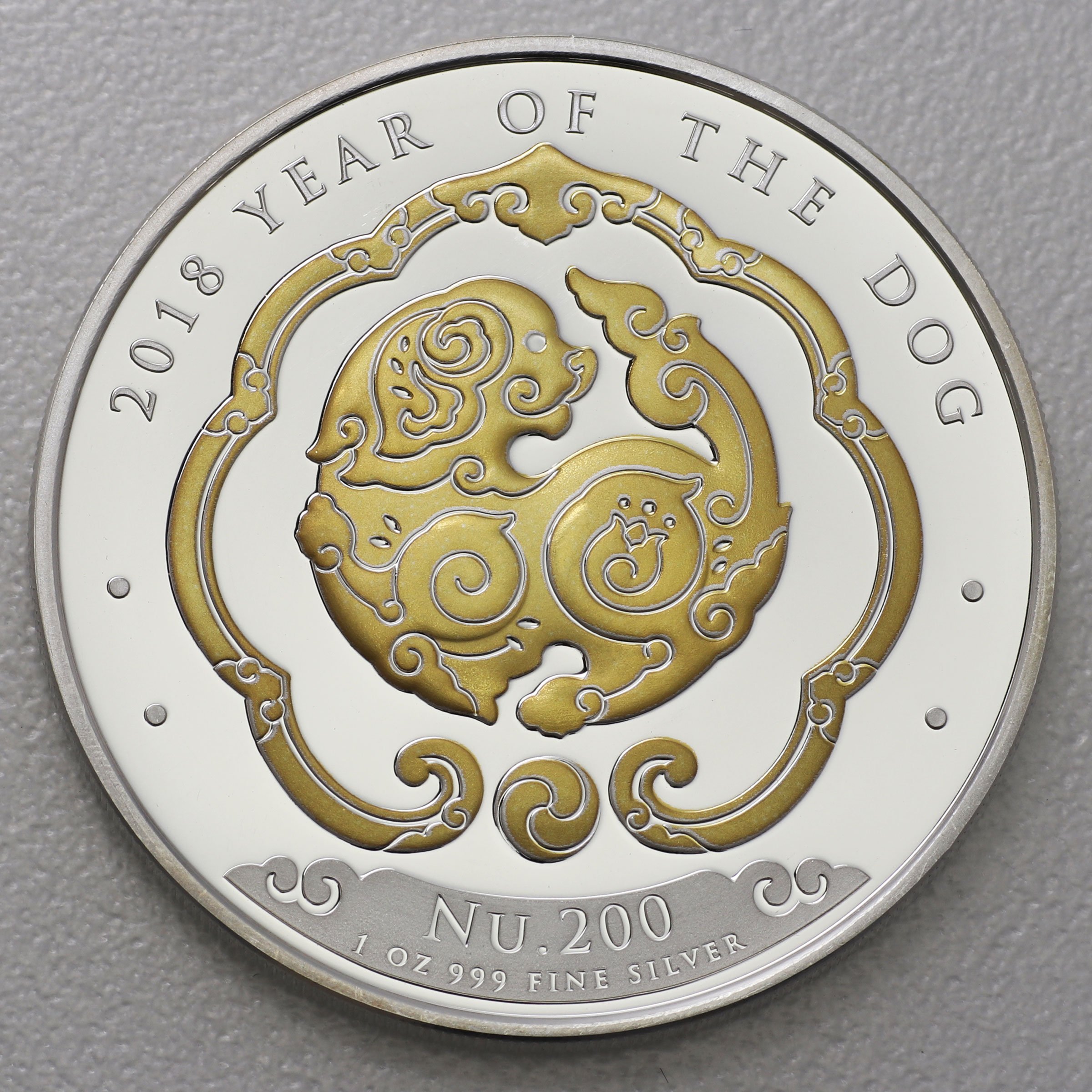 Silbermünze 1oz "Hund" 2018 (vergoldet) Lunar – Year of the Dog (Bhutan) - Hauptansicht