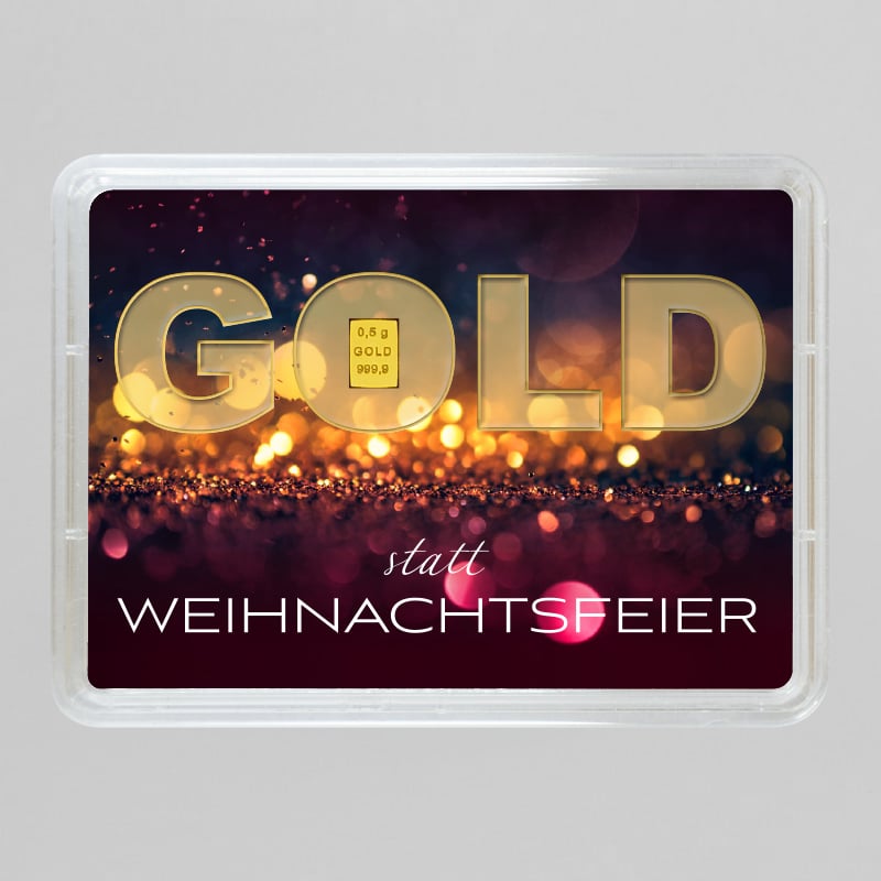 Goldbarren 0,5g "Gold statt Weihnachtsfeier" (Motivbox) - Hauptansicht
