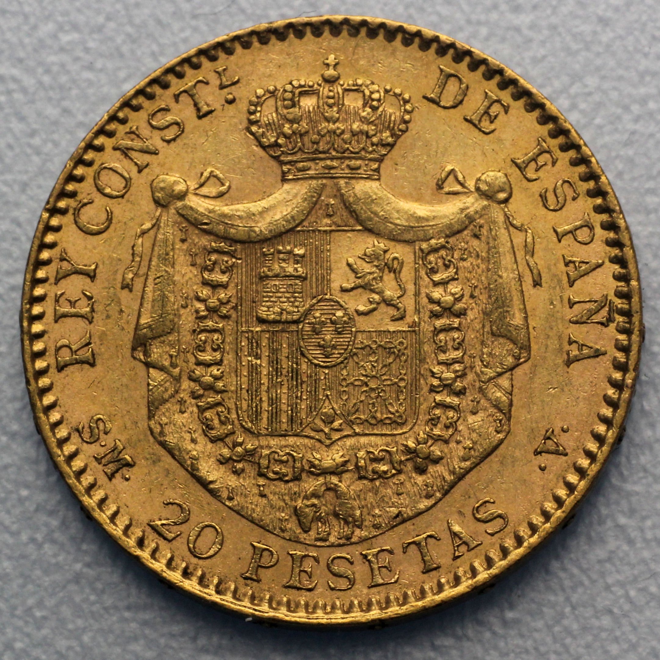 Goldmünze 20 Pesetas "Alfonso XIII." (Spanien) - Detailansicht 1