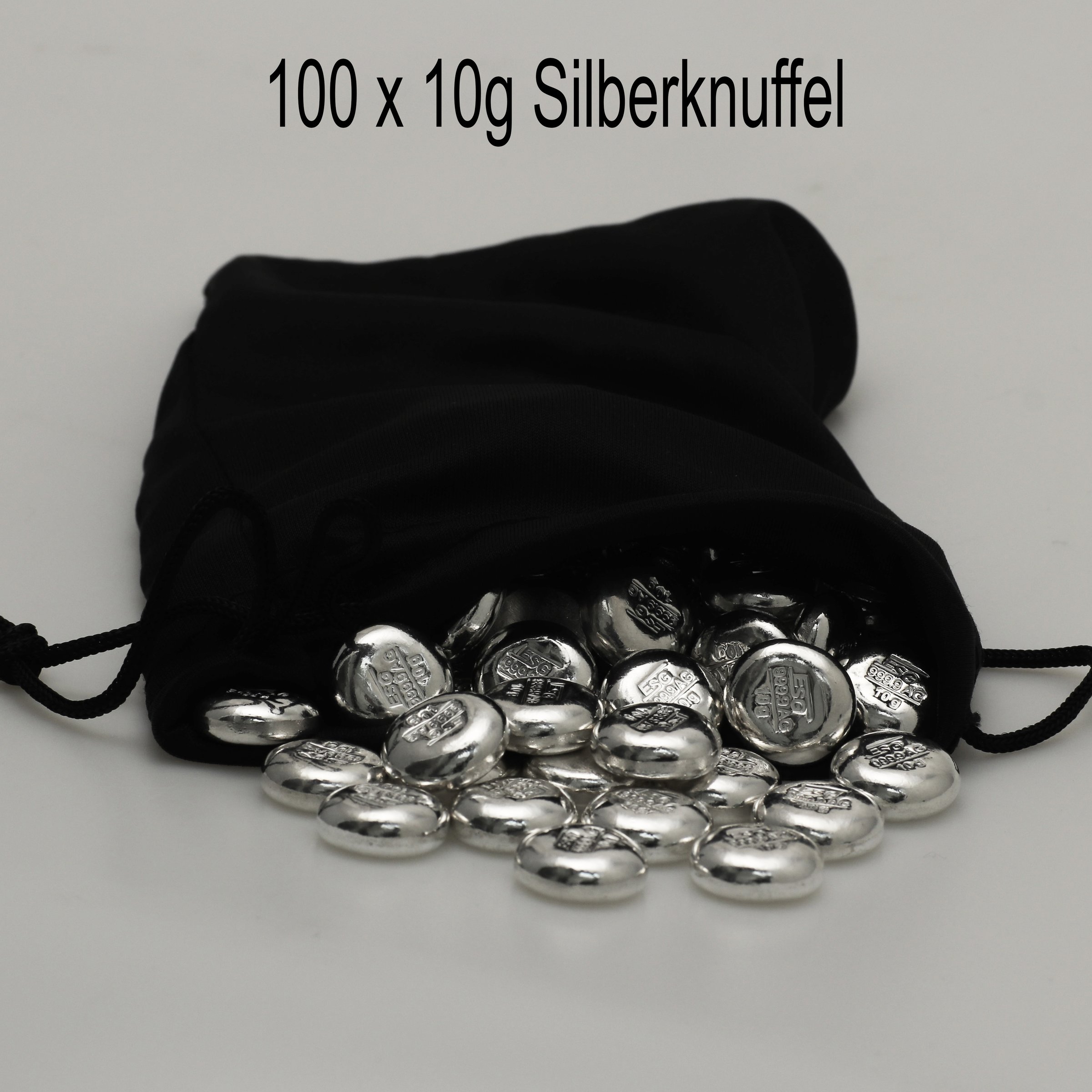 Silberbarren 100 x 10g ESG "Silberknuffel" gegossen Recyclingsilber Bag - Hauptansicht