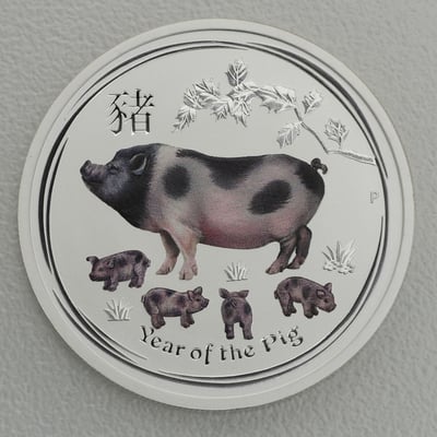 Silbermünze 1/2oz "Schwein" 2019 (koloriert) Lunar II – Year of the Pig (Australien) - Miniaturansicht 1