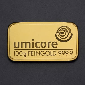 Goldbarren 100g UMICORE Resale - Hauptansicht