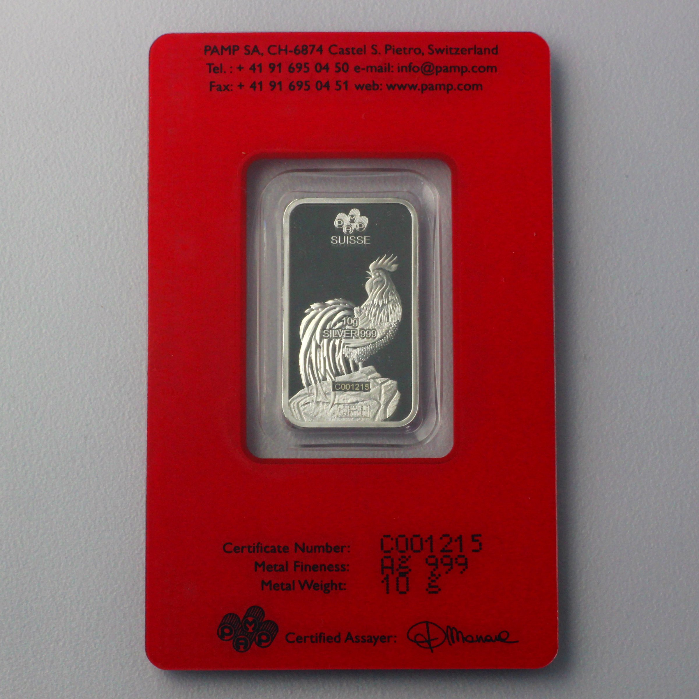 Silberbarren 10g "Hahn 2017" Lunar PAMP - Detailansicht 1