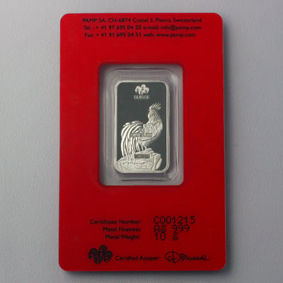 Silberbarren 10g "Hahn 2017" Lunar PAMP - Miniaturansicht 2