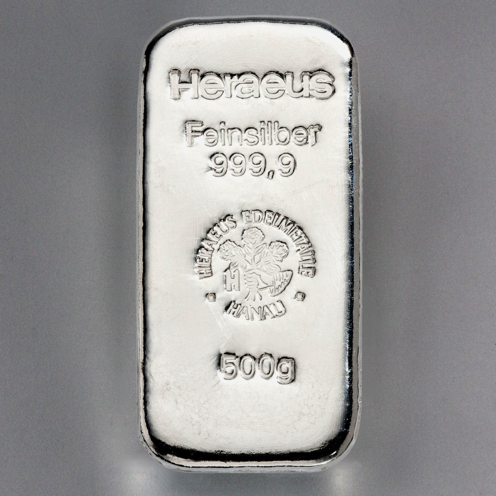 Silberbarren 500g HERAEUS, gegossen - Hauptansicht