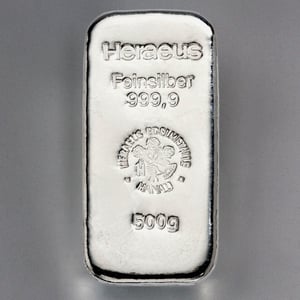 Silberbarren 500g HERAEUS, gegossen - Hauptansicht