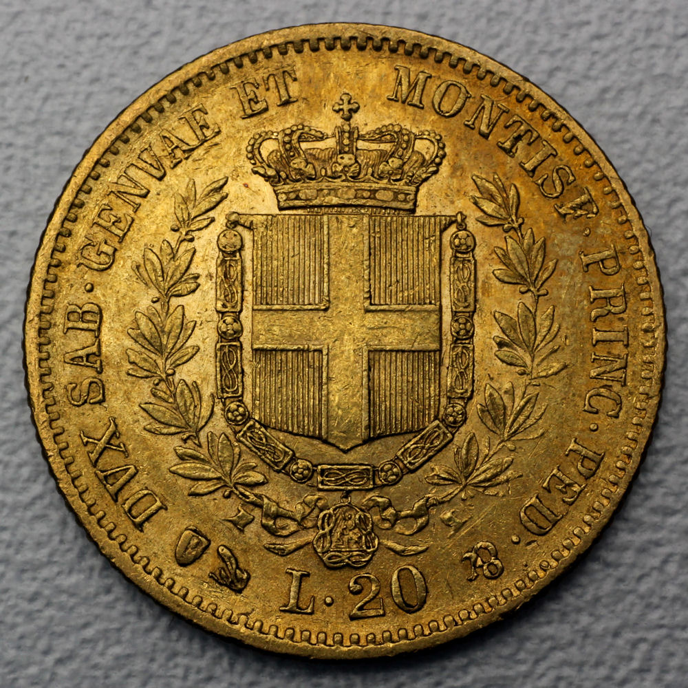 Goldmünze 20 Lire "Vittorio Emanuele II." (Italien) - Detailansicht 3