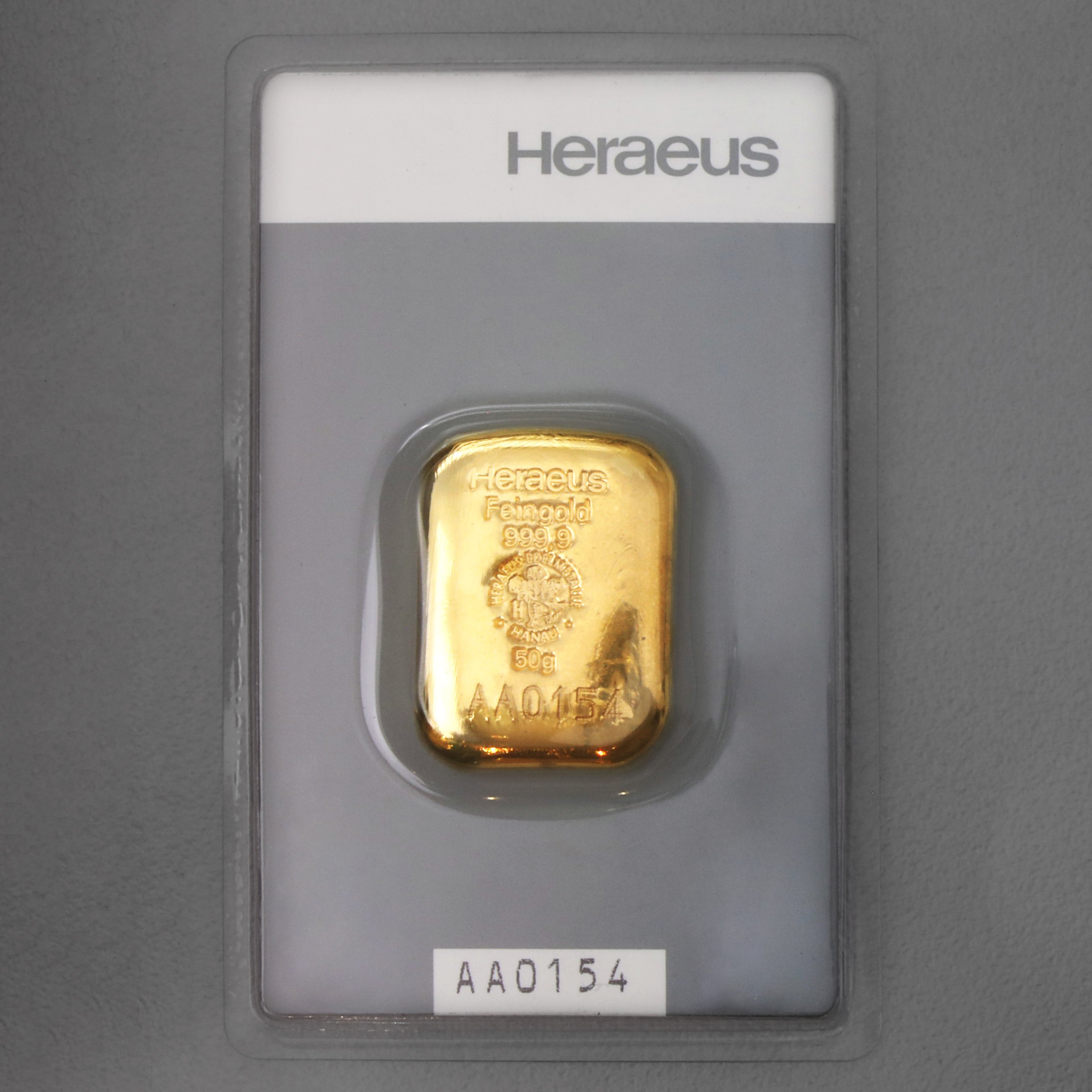 Goldbarren 50g HERAEUS gegossen - Hauptansicht