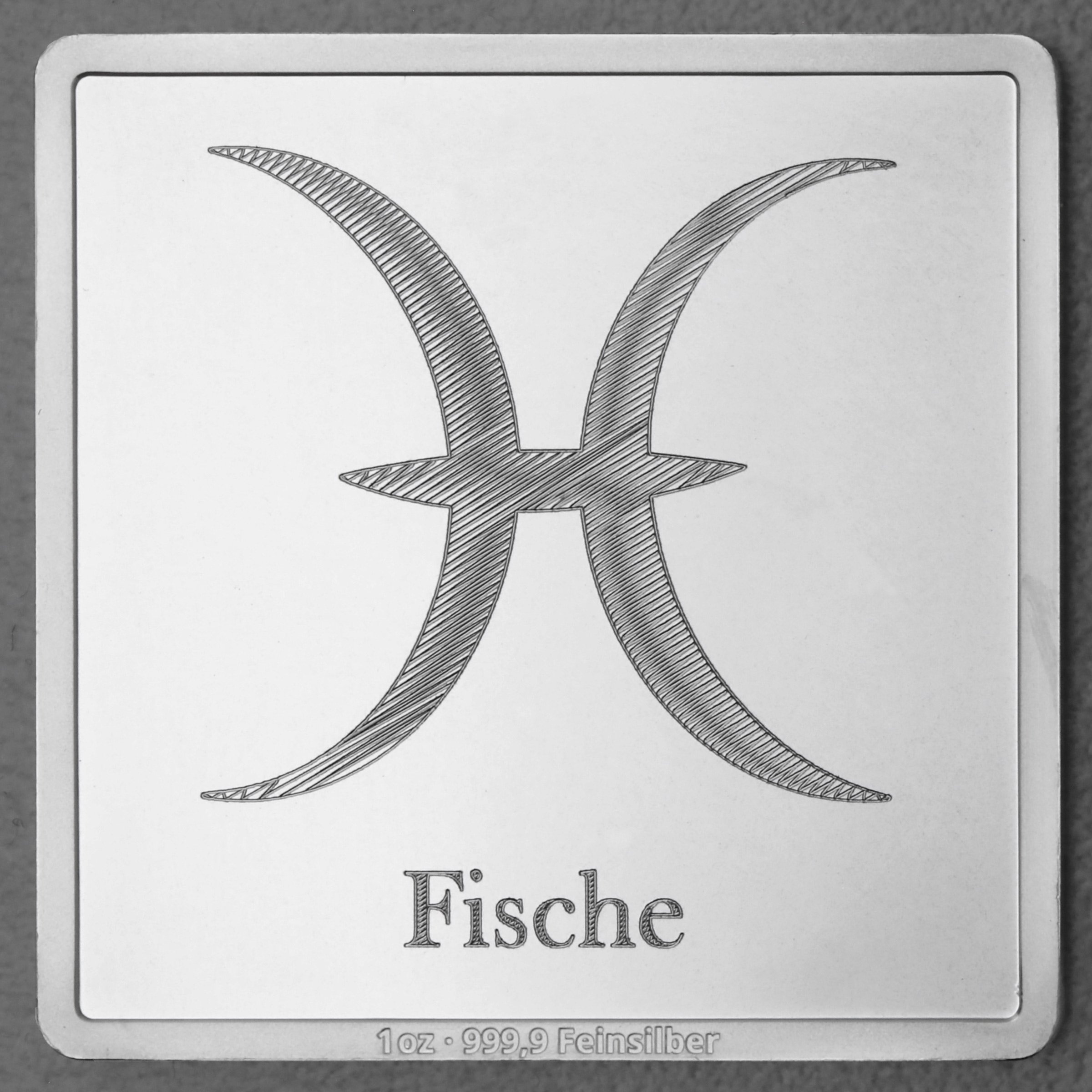 Silberbarren 1oz "Sternzeichen Fische" Gravurbarren quadratisch - Hauptansicht