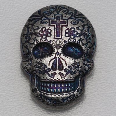 Silber 3-D Barren "Sugar Skull" 2oz, gegossen Day of the Dead: Cross - Miniaturansicht 3
