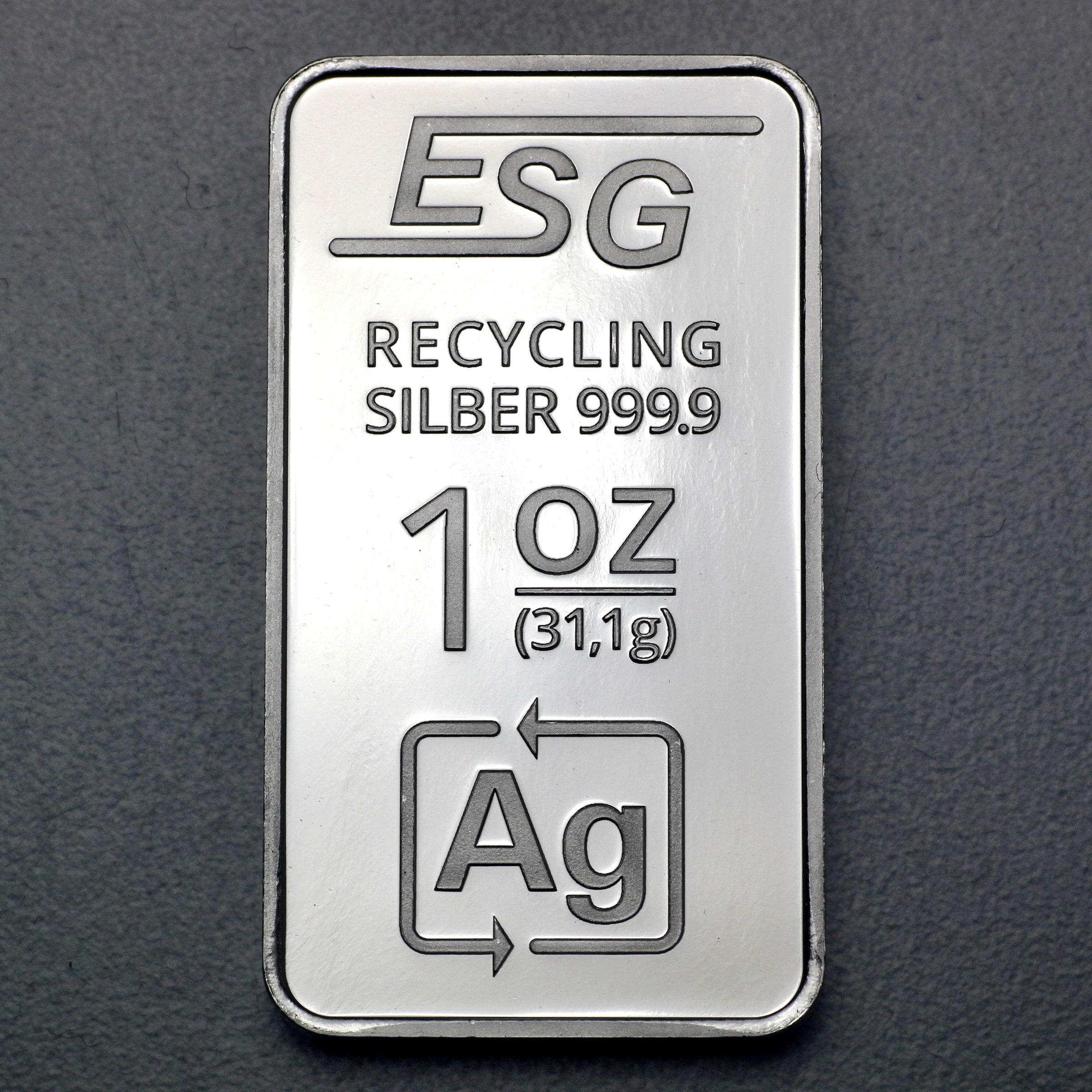 Silberbarren 1oz ESG geprägt gravierbar Recyclingsilber - Hauptansicht