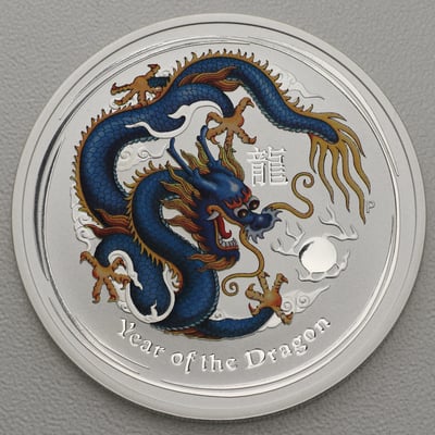 Silbermünze 1oz "Drache" 2012 (koloriert) Lunar II – Year of the Dragon (Australien) - Miniaturansicht 8