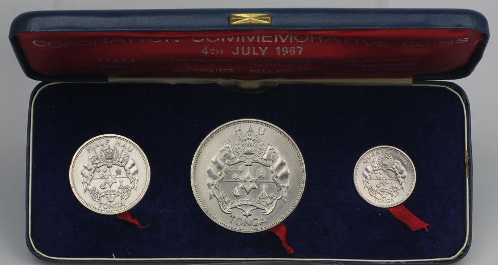 Palladiummünzen "Coronation 1967 Set" 1 Hau + 1/2 Hau + 1/4 Hau (Tonga) - Detailansicht 4