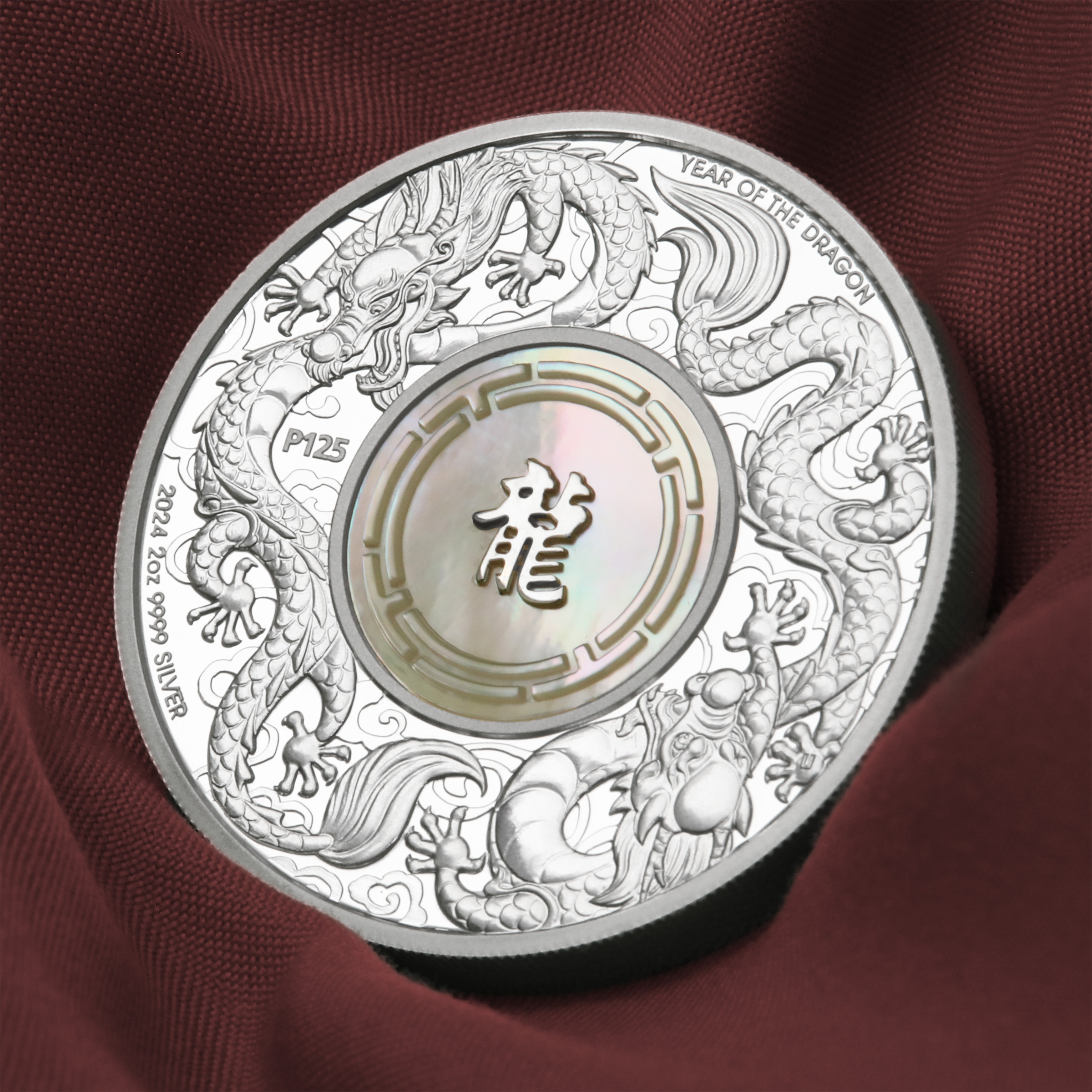 Silbermünze 2oz "Double Dragon & Pearl" 2024 (PP) Perlmutt-Einsatz 19% (Australien) - Detailansicht 4