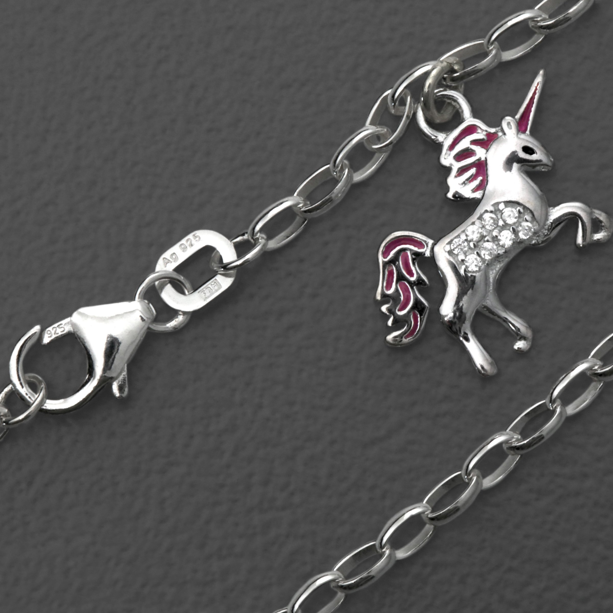 Silber-Fußkette 925er "Einhorn mit Zirkonia" (Sterling) - Hauptansicht