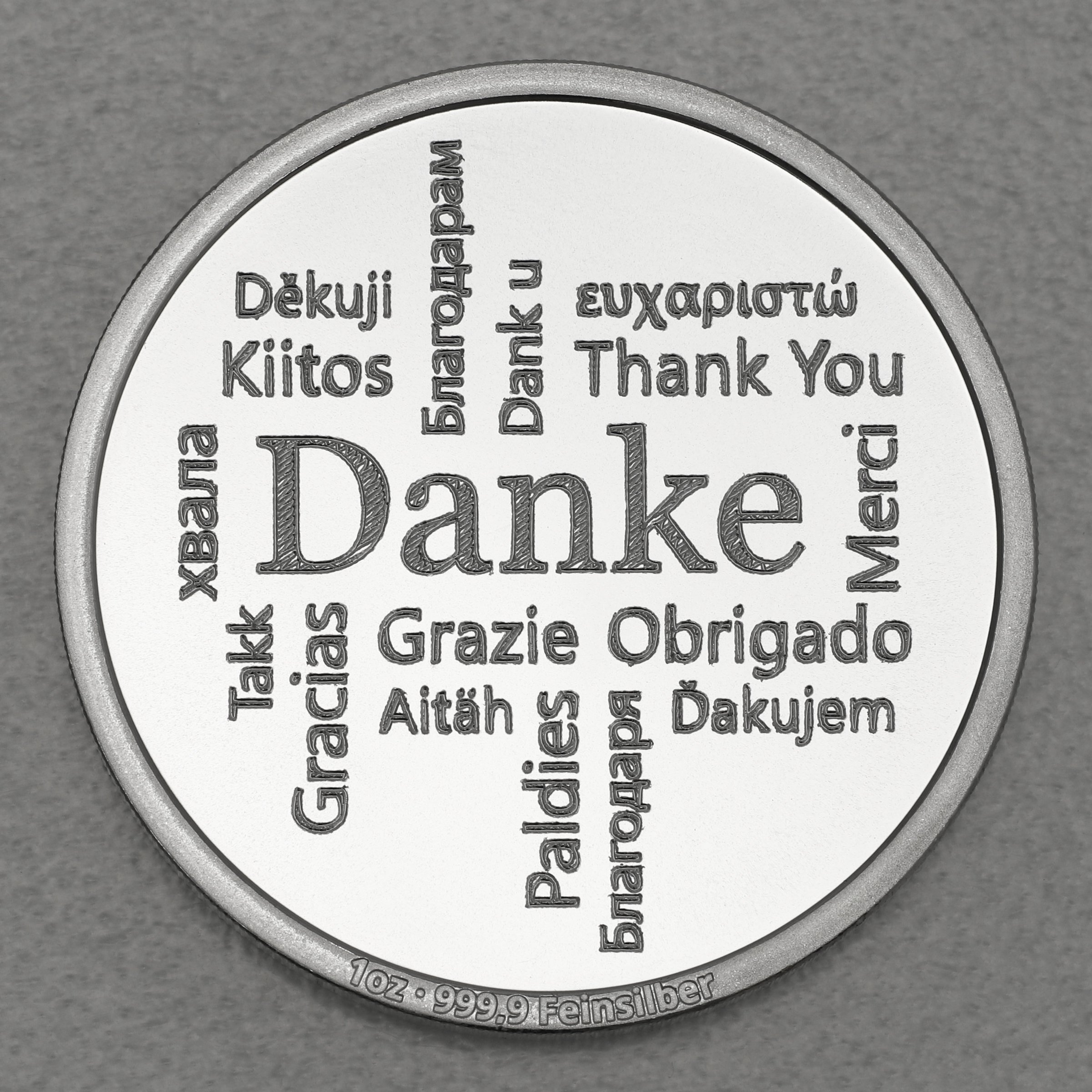 Silbermedaille 1oz "Danke - Word-Cloud" Gravurmedaille - Hauptansicht