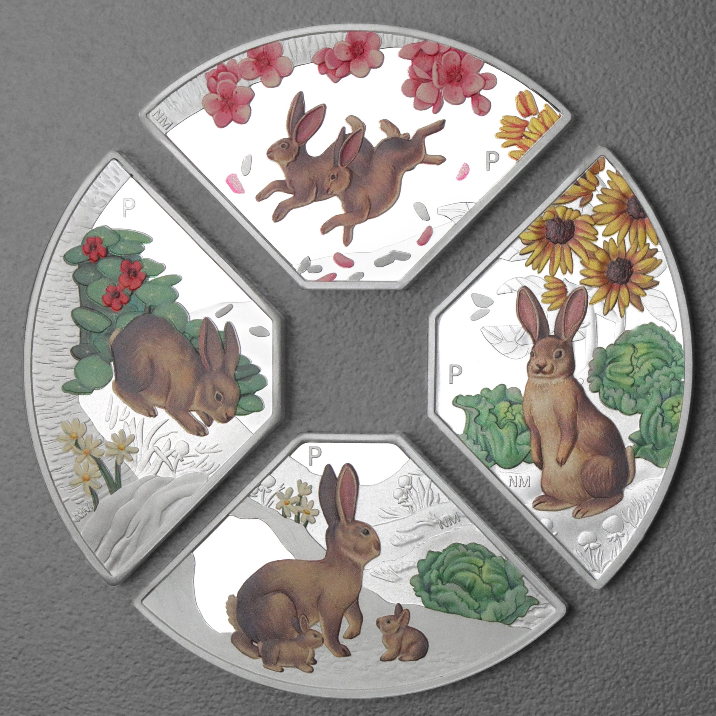 Silbermünzen 4x 1oz "Hase" 2023 (PP/koloriert) Set – 4-teilig Quadrant (Tuvalu) - Detailansicht 2