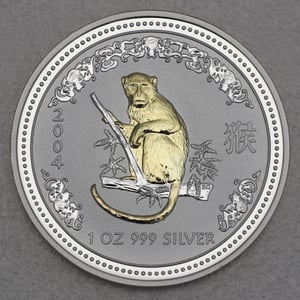 Silbermünze 1oz "Affe" 2004 (vergoldet) Lunar I – Year of the Monkey (Australien) - Miniaturansicht 1
