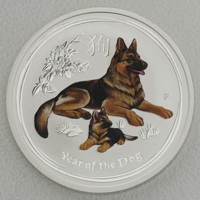 Silbermünze 1/2oz "Hund" 2018 (koloriert) Lunar II – Year of the Dog (Australien) - Miniaturansicht 1