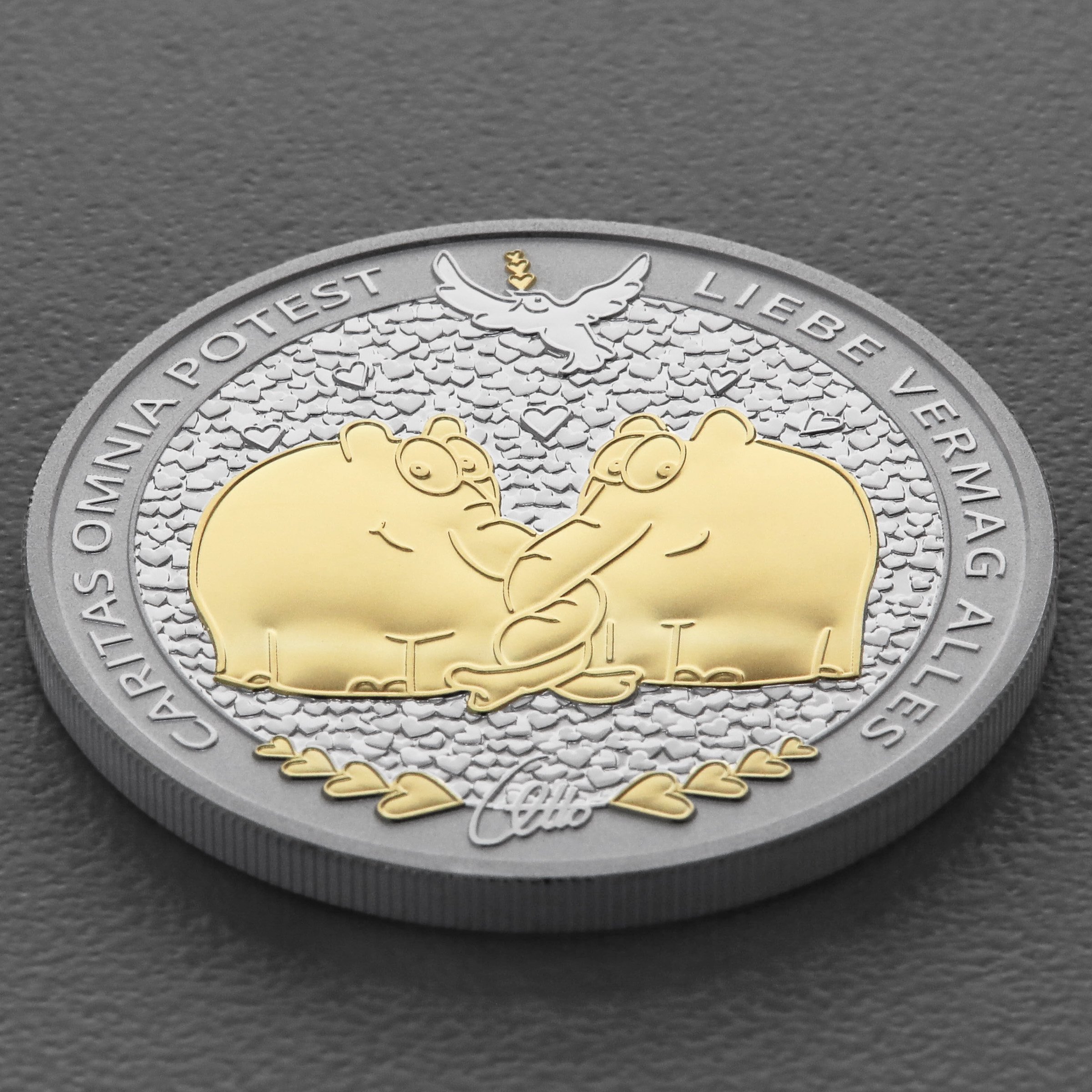 Silbermünze 1oz "Caritas Omnia Potest" 2025 (vergold.) Ottifanten – Rüsselfanten diff (Tuvalu) - Detailansicht 2