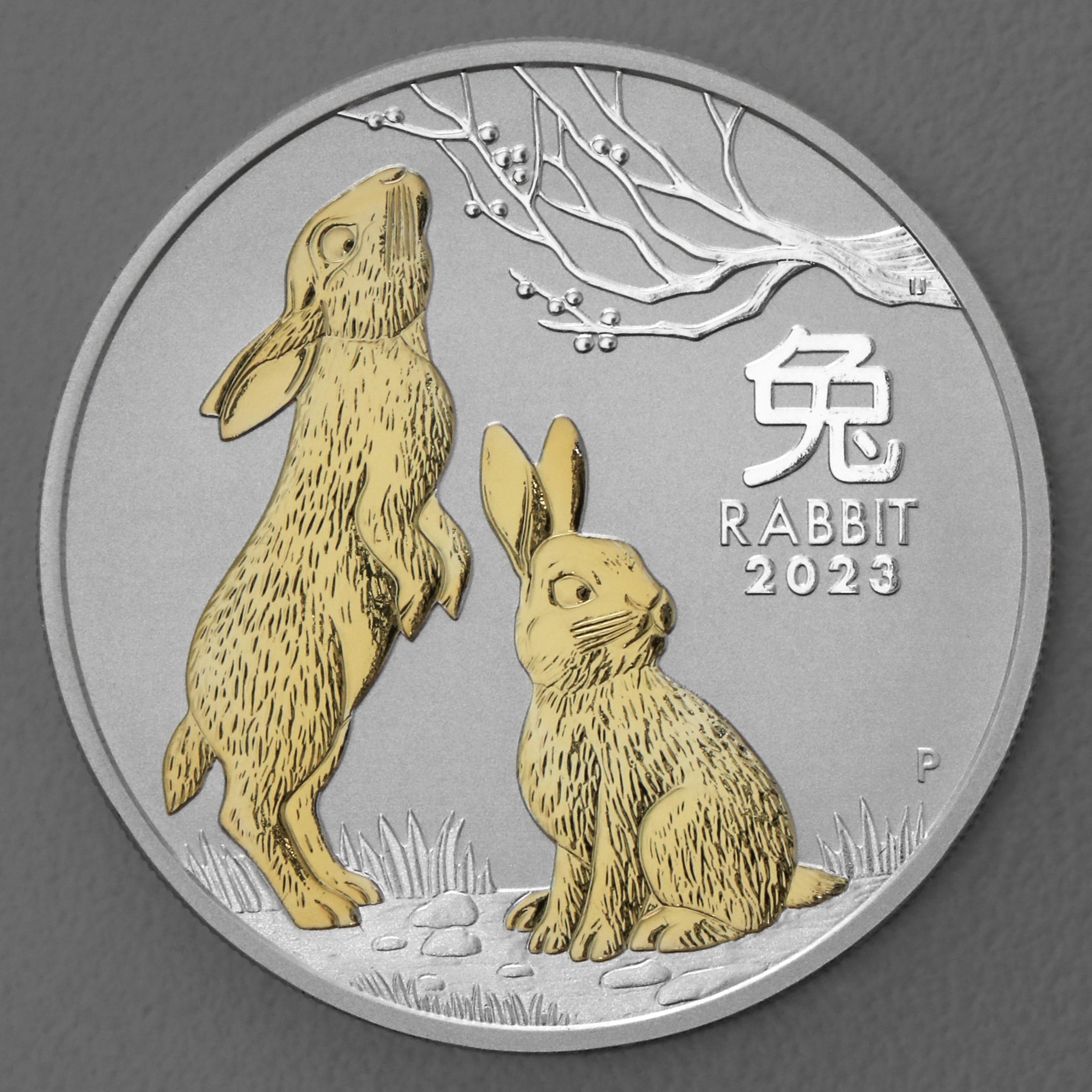 Silbermünzen 1oz "Hase" 2023 (PP/kol./vergoldet) Set 3-teilig Year of the Rabbit (Australien) - Detailansicht 9