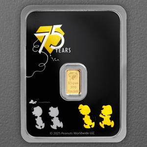 Goldbarren 0,5g "Snoopy" geprägt Blister Peanuts® 75th Anniversary - Miniaturansicht 2