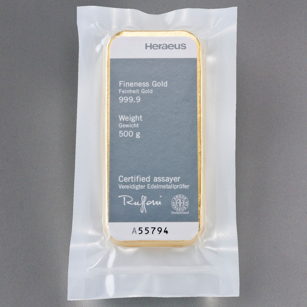 Goldbarren 500g HERAEUS gegossen - Detailansicht 2