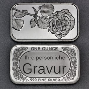 Silber 3-D Barren "Gravur-Rose" 1oz, gegossen - Hauptansicht