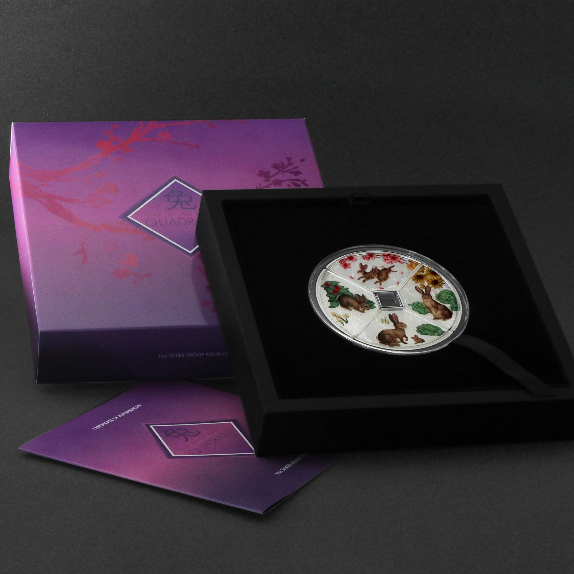 Silbermünzen 4x 1oz "Hase" 2023 (PP/koloriert) Set – 4-teilig Quadrant (Tuvalu) - Detailansicht 6