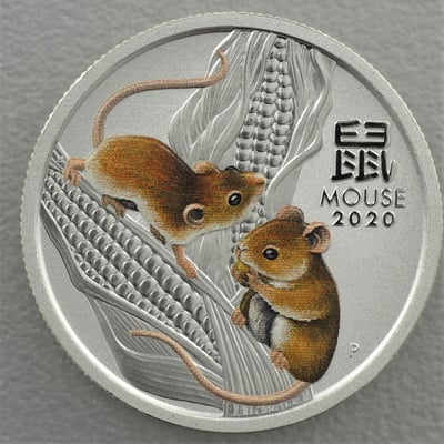Silbermünze 1/4oz "Maus" 2020 (koloriert) Lunar III – Year of the Mouse (Australien) - Miniaturansicht 1