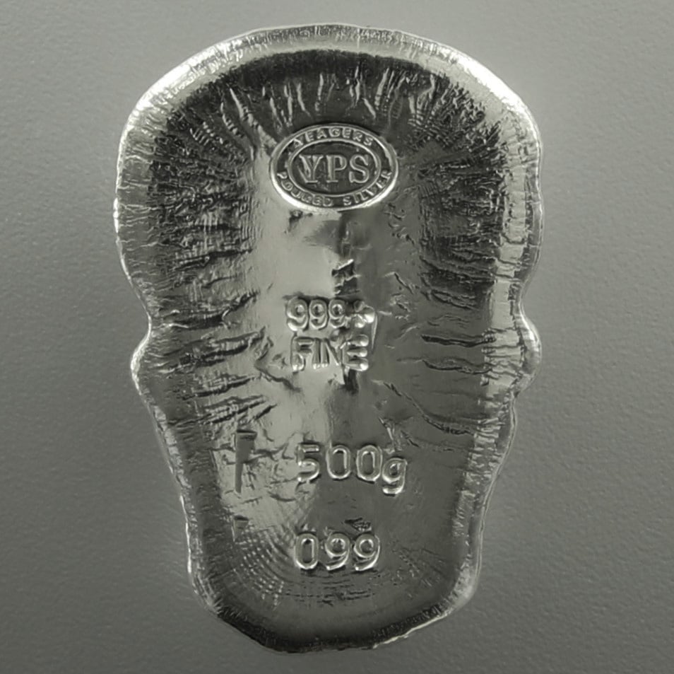 Silber 3-D Barren "Totenkopf" 500g, gegossen - Detailansicht 1