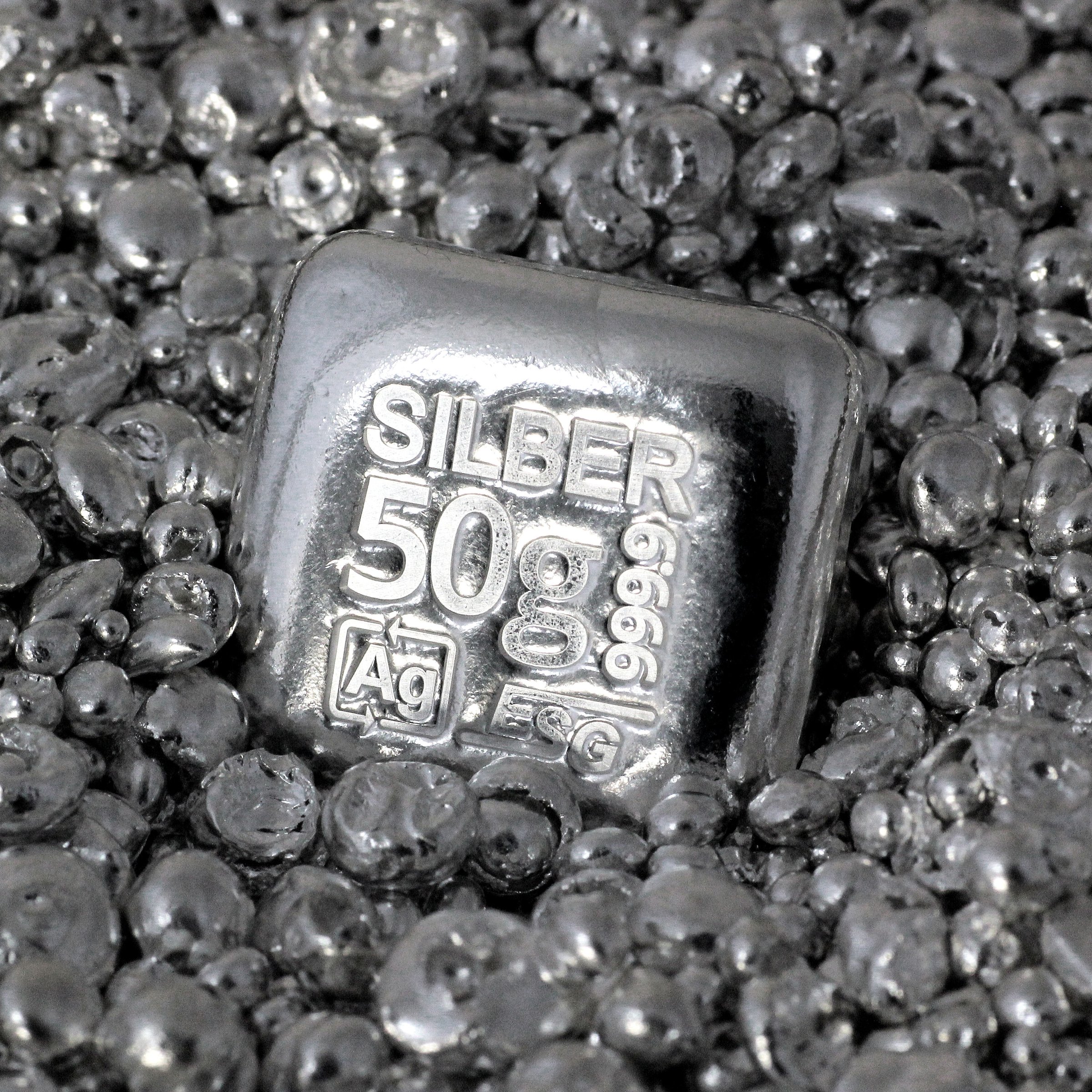 Silberbarren 50g ESG gegossen quadratisch gravierbar Recyclingsilber - Detailansicht 1
