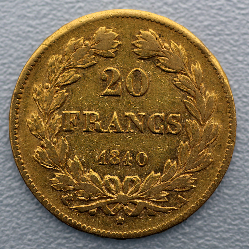 Goldmünze 20 Francs "Louis Philippe I." mit Schleife (Frankreich) - Detailansicht 1