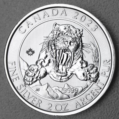 Silbermünze 2oz "Smilodon Säbelzahntiger" 2023 Ice Age 19% (Kanada) - Miniaturansicht 1