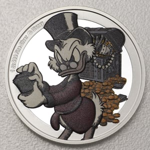 Silbermünze 1oz "Dagobert Duck 75. Jubiläum" 2022 diff. (koloriert) Disney (Niue) - Hauptansicht