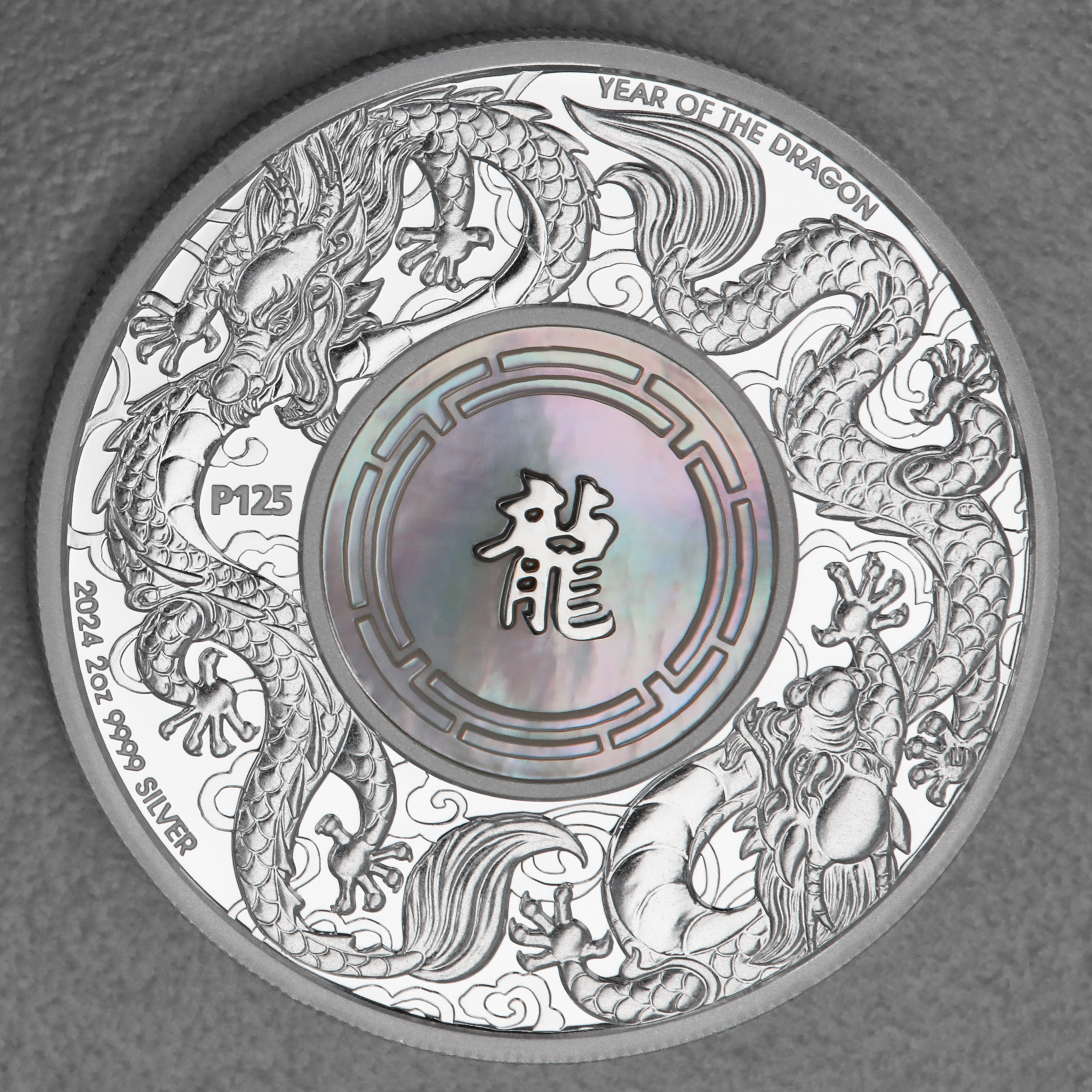Silbermünze 2oz "Double Dragon & Pearl" 2024 (PP) Perlmutt-Einsatz 19% (Australien) - Hauptansicht