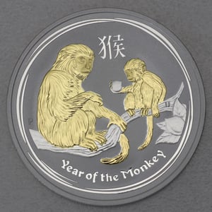 Silbermünze 1oz "Affe" 2016 (vergoldet) Lunar II – Year of the Monkey (Australien) - Miniaturansicht 1