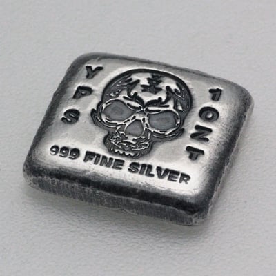 Silber 3-D Barren "Totenkopf-Barren" 1oz, gegossen - Miniaturansicht 2