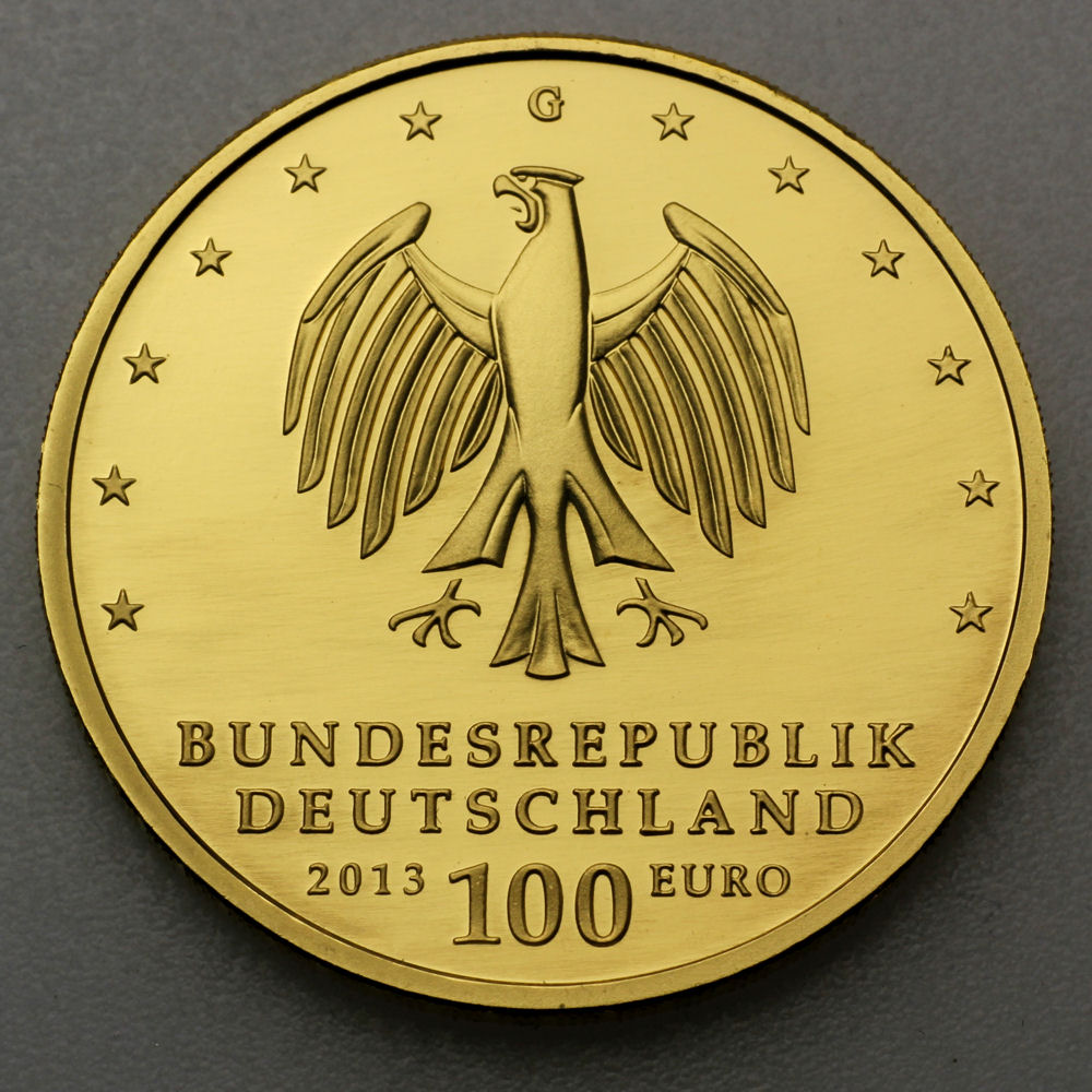 Goldmünze 100 Euro "Dessau-Wörlitz" 2013 Unesco-Weltkulturerbe (Deutschland) - Detailansicht 1