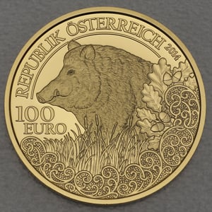 Goldmünze 100 Euro "Wildschwein" 2014 Unseren Wildtieren auf der Spur (Österreich) - Hauptansicht