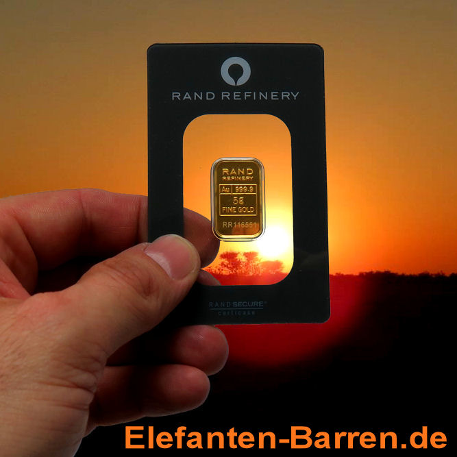 Goldbarren 5g Rand Refinery "Elefanten-Motiv" - Detailansicht 7